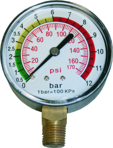 Manometer für Reifenfüller 0-12 bar, 1/4" Anschluss unten